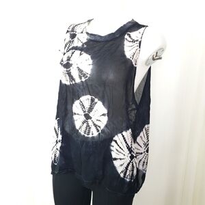 Lacausa black white flowy tie dye viscose sheer sleeveless top size XS